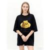Oversized T Shirt Black Cheese Slice Print Pleasant Hifom Text Casual Wear for Women Summer Streetwear Fashion Top