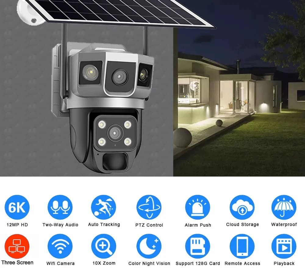 Новая 4G SIM-карта Солнечная камера 12MP HD ночного видения WIFI 6K Умный дом Безопасность Видеонаблюдение 2-стороннее аудио IP-камеры Умный дом