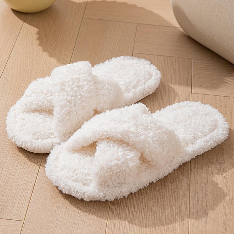 Fashion Crestar Open Toe Fluffy Slippers For Women Winter Indoor Comfortable Fur House Slides Lady Fashion Fuzzy Casual Flat Slippers