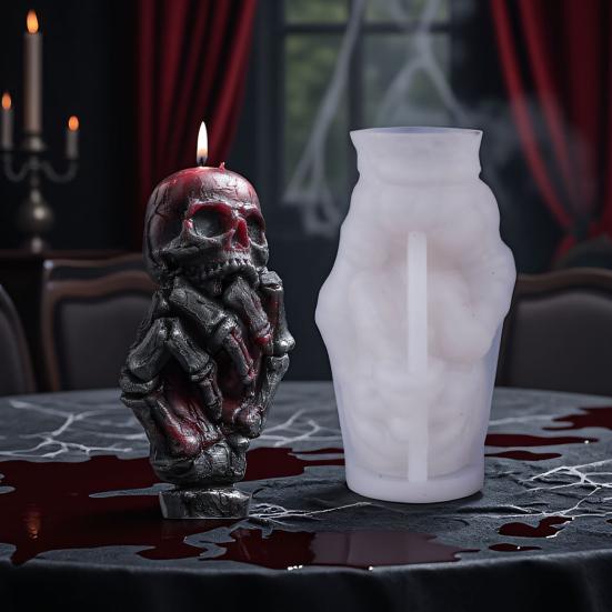 3D Skeleton Hand Candle Mold Halloween Skeleton Hand Rose Skull Silicone Mold for Epoxy Resin Casting Aromatherapy Soap Candle Making