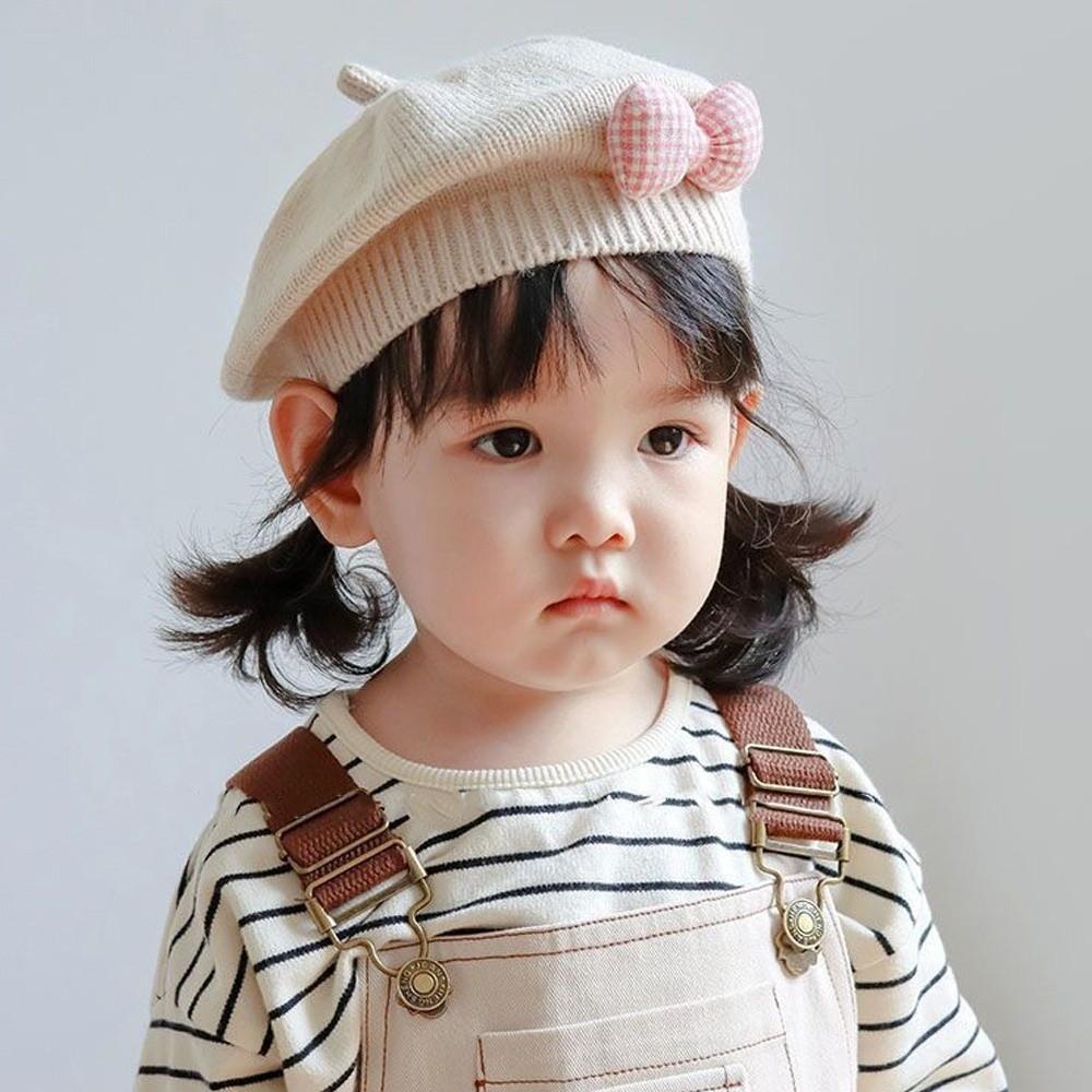 Милые Шапки-Бини с Бантом Удобная Шляпа-Берет Модные Вязаные Шапки Осень Зима