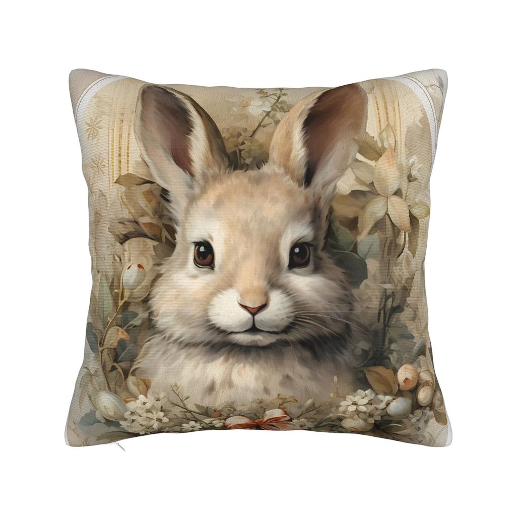 Easter Rabbit Throw Pillow Cover Polyester Decorative Pillow Bunny Flower Casual Pillowcase