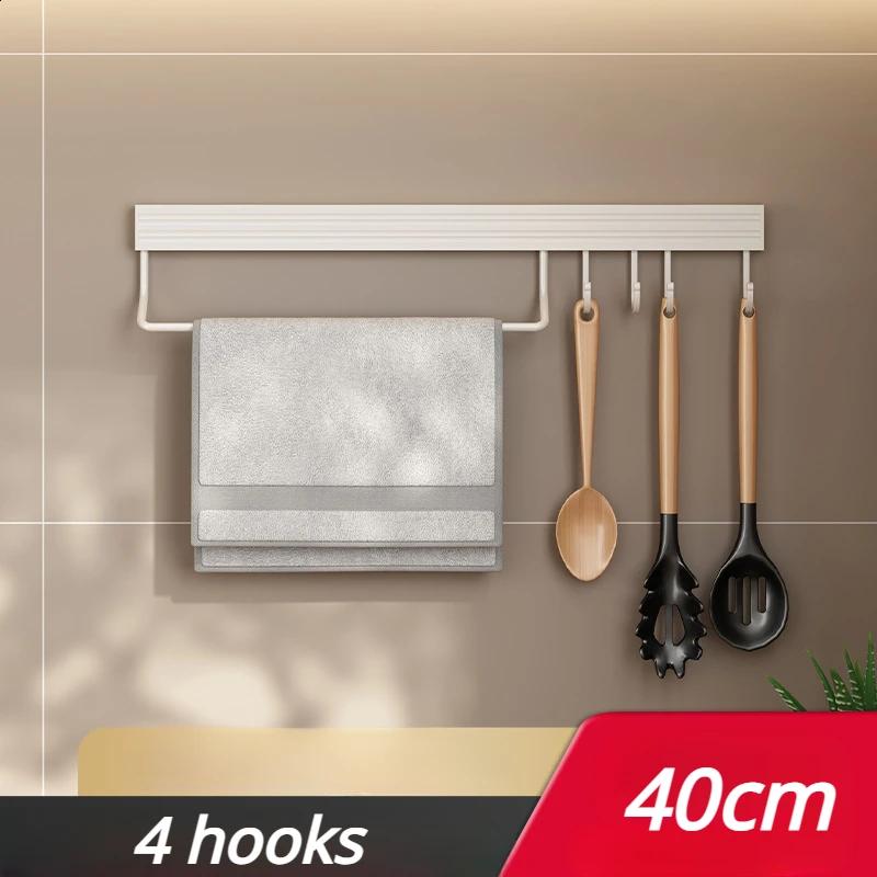 20/30/40/50cm White Kitchen Hook Holder No Punch Wall Hanging Rod Space Aluminum Row Hook Spatula Spoon Shovel Storage Rack