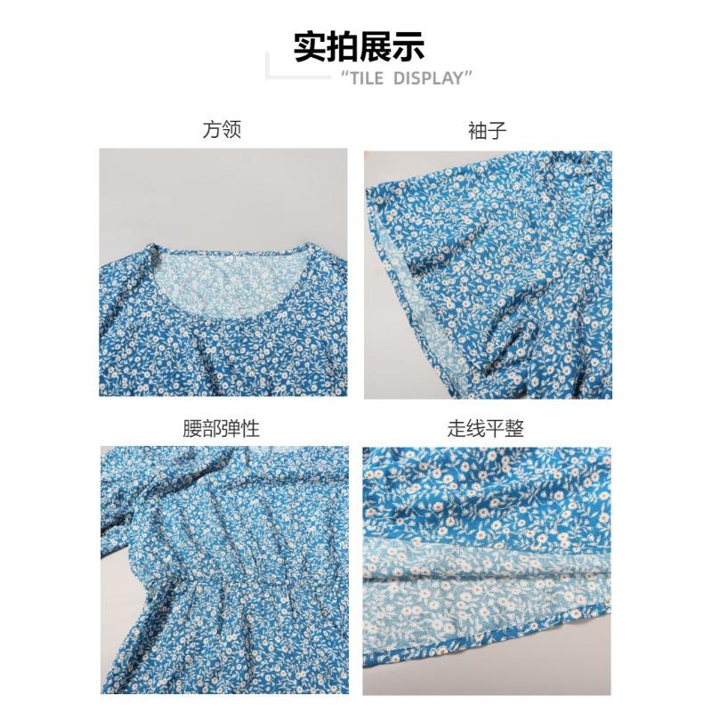 Новое повседневное платье для отпуска с цветочным принтом, круглым вырезом, коротким рукавом, миди-платьями