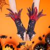 Women's Feather Wrist Cuffs Gothic Lace Feather Long Fingerless Gloves Halloween Party Cosplay Accessories Swan Wings Wristband Cuff for Stage