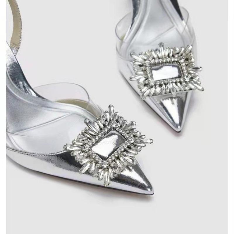 Мода Новая Мода Острый Носок Женские Сандалии Новинки Лето Стразы Туфли для Платья Тонкий Высокий Каблук Эластичная Лента Женские Туфли для Вечеринки