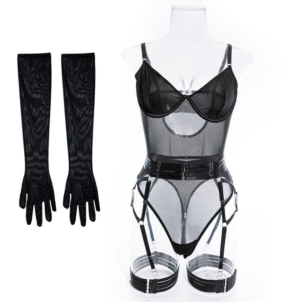 Women's See-through Sexy Bodysuit Mesh Splicing Underwear Sexy Set