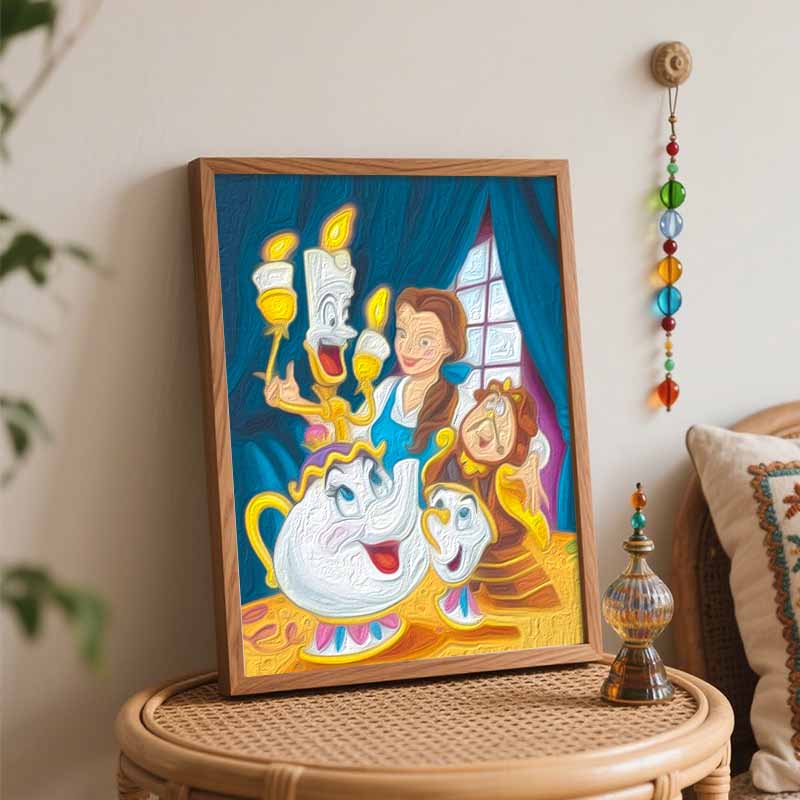 Disney oil painting painting art Beauty and the Beast handmade diy painting home decoration gift