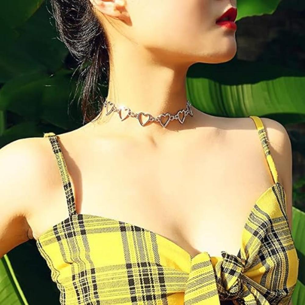 Ожерелье-чокер с полым сердцем для девочек и женщин - колье-чокер с геометрическим сердечком, массивное ожерелье на ключице для женщин, ожерелье для девочек, ювелирные изделия