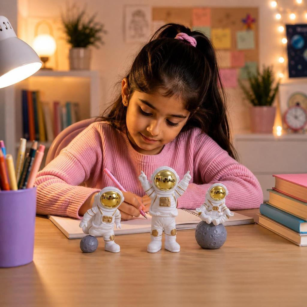 3pcs Astronaut Figurine Home Decor Statue Sculpture Showpiece Golden (Golden B), Polyvinyl Chloride
