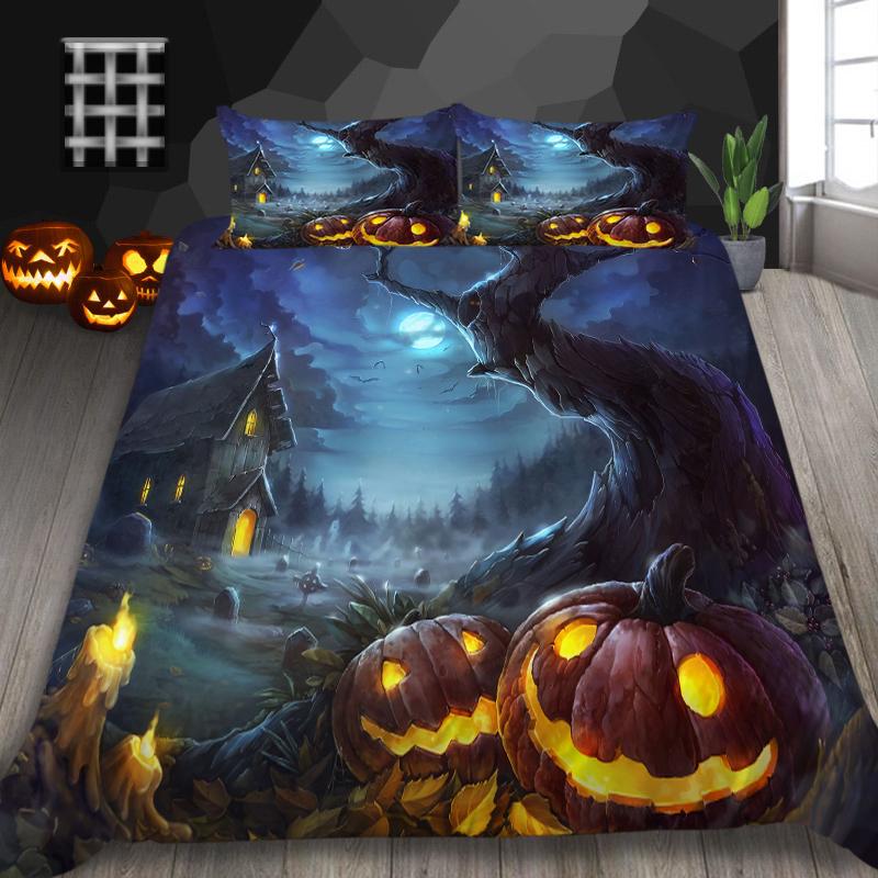 Комплект постельного белья для дома на Хэллоуин, лампа с тыквой, пододеяльник, полноразмерная односпальная/двуспальная кровать, 2/3 предмета, украшение для дома