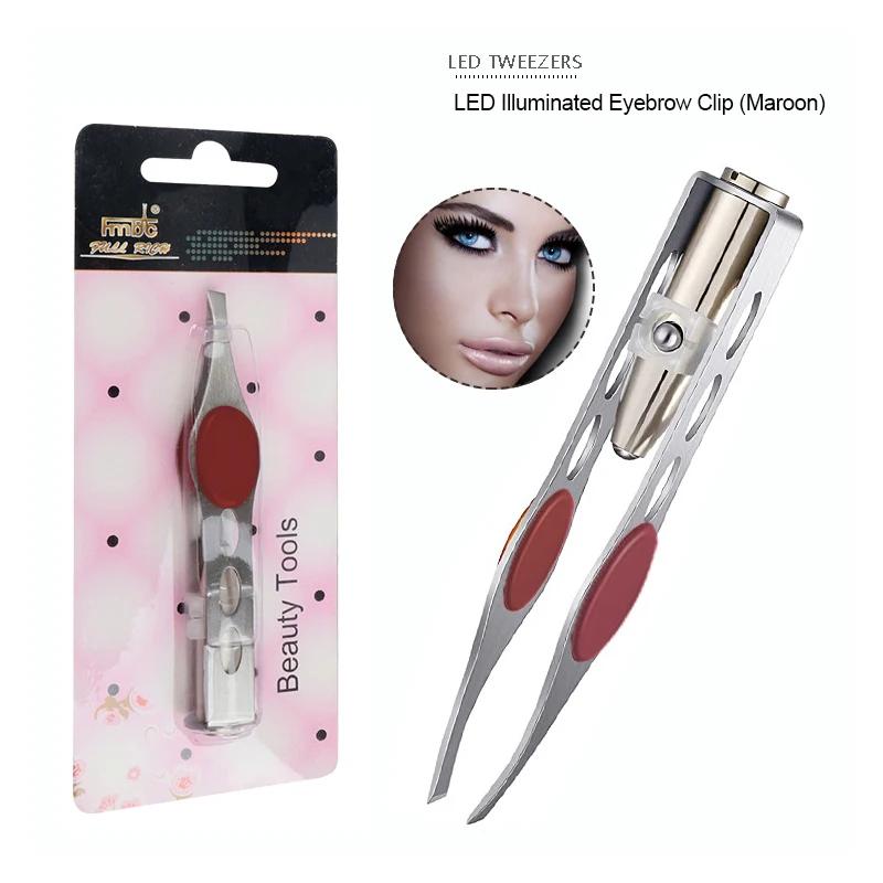 1PC LED Eyebrow Tweezer Oblique Tip Stainless Steel Eyebrow Trimming Clip Eye Hair Removal Prune False Eyelash Clamp Makeup Tool