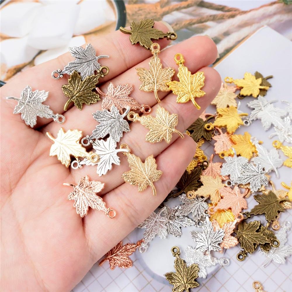90Pcs Vintage Maple Leaf Autumn Charms, 6 Colors Alloy Fall Pendants DIY Jewelry Making Supplies For Earrings Necklaces Bracelets