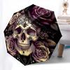 Skull,Roses Automatic Folding Umbrella Compact 8 rib Design,Unique Style,Suitable for Everyday Outdoor Use,Perfect Gift for Friends an