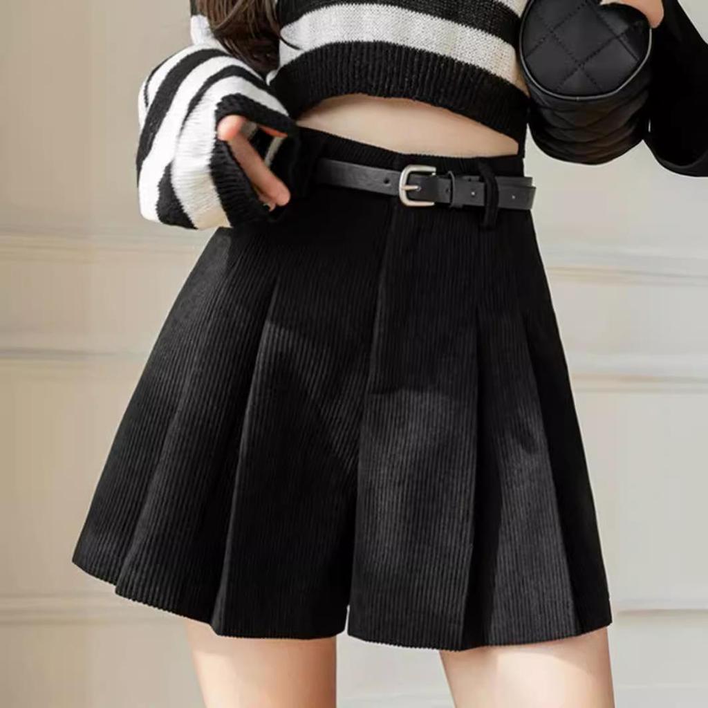 Женские вельветовые кюлоты А-силуэта с плиссировкой и высокой талией, зимние шорты 2024
