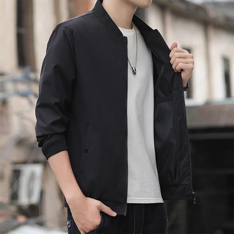 Spring Autumn Bomber Jacket Men Solid Color Regular Fit Casual Men Coats Business Stand Collar Daily Men Clothing