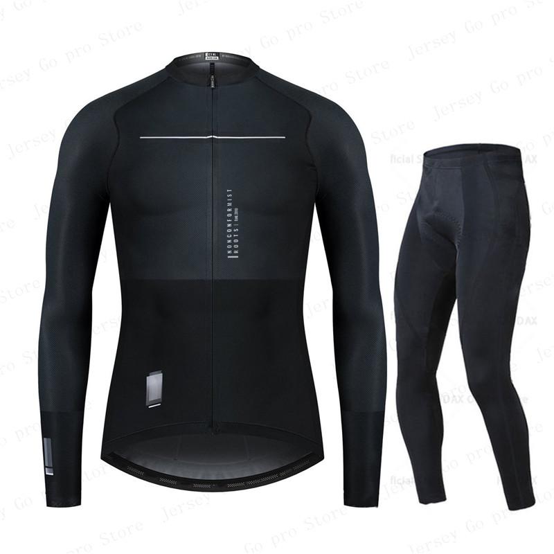 New Spring/Autumn Triathlon Men Long Sleeve Cycling Clothing Breathable Anti-UV Bicycle Jersey Set Wear Bib Pants Ropa Ciclismo