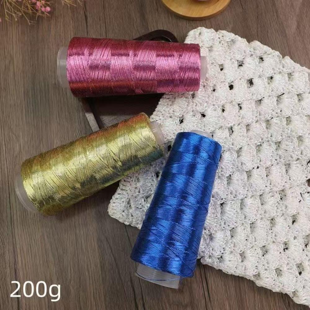 200 г Красивая Блестящая Льняная Золотая Серебряная Шелковая Пряжа для Вязания Крючком Ручного Вязания Тонкая Швейная Нить для Летнего Прохладного Кардигана Накидки