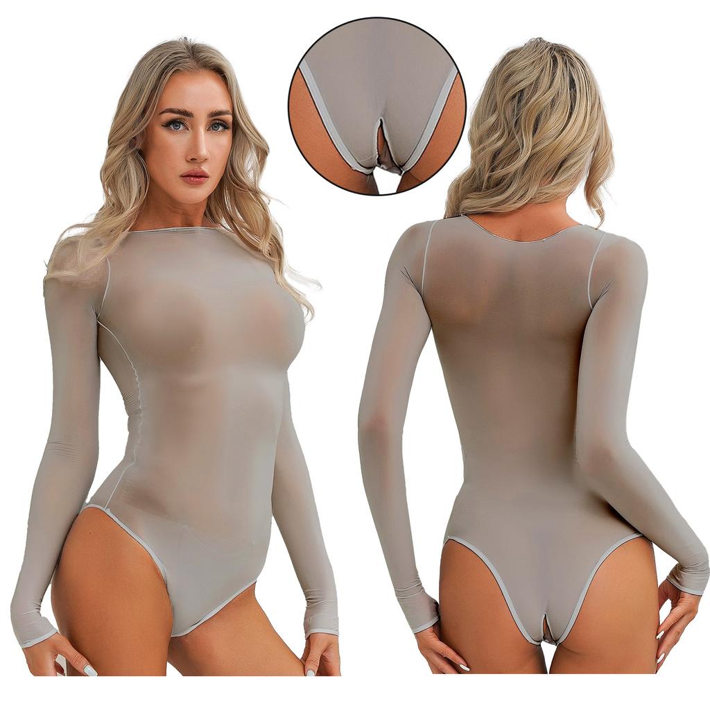 Women's Sheer Mesh Tummy Control Shapewear Leotard Bodysuit Tops T Shirt Rompers Nightwear