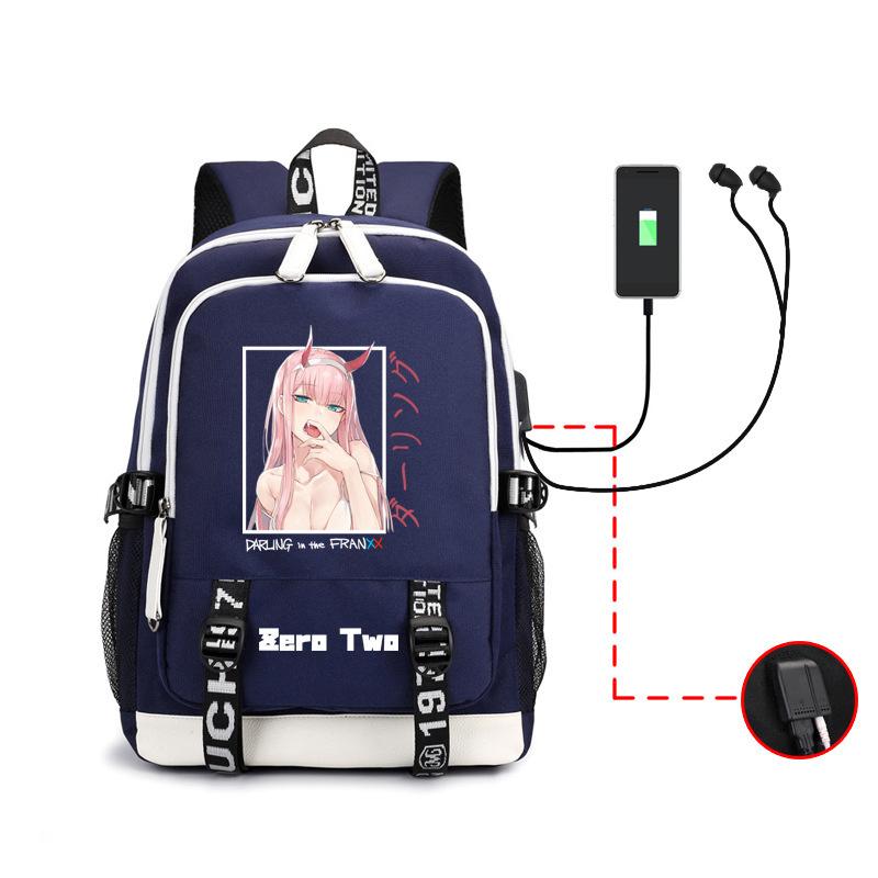 Рюкзак с принтом аниме Arling In The Franxxx, для мужчин и женщин, с USB, большой емкости, для зарядки, для наушников, школьный рюкзак