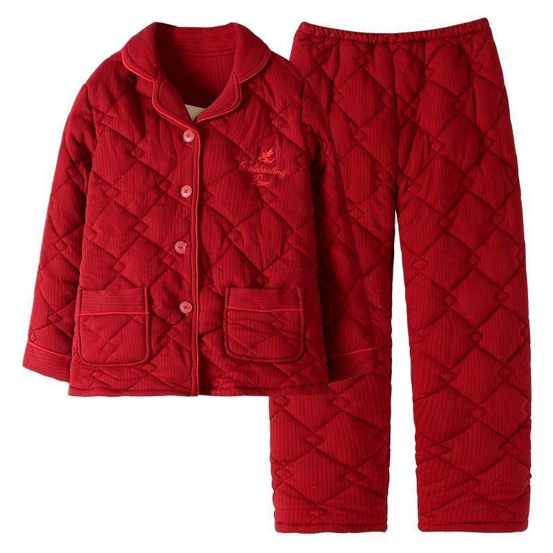 Новая осенне-зимняя женская пижама с хлопковой подкладкой, теплая домашняя одежда из хлопка, трехслойная одежда для сна большого размера, домашний костюм