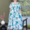 Свободное длинное платье больших размеров с винтажным принтом для женщин, повседневные летние женские платья с короткими рукавами