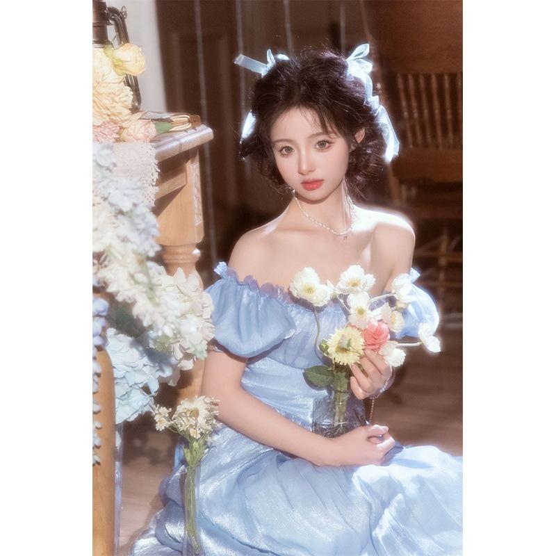 Легкое свадебное платье 2025 новое платье в ретро-стиле в гонконгском стиле синее платье высокого класса студенческое взрослое платье принцессы