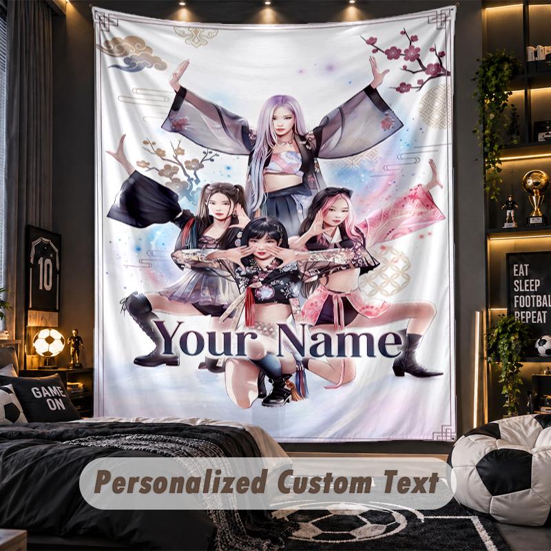 Personalized Wall Tapestry,BLACKPINK Custom Printed Name, Fabric Wall Art For Indoor Room Backdrop