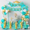 Teal Turquoise Gold Birthday Party Decorations Aqua Mint Birthday Banner Paper Tassel Garland Fringe Streamers for Girls 16th Women 30th 40th 50th