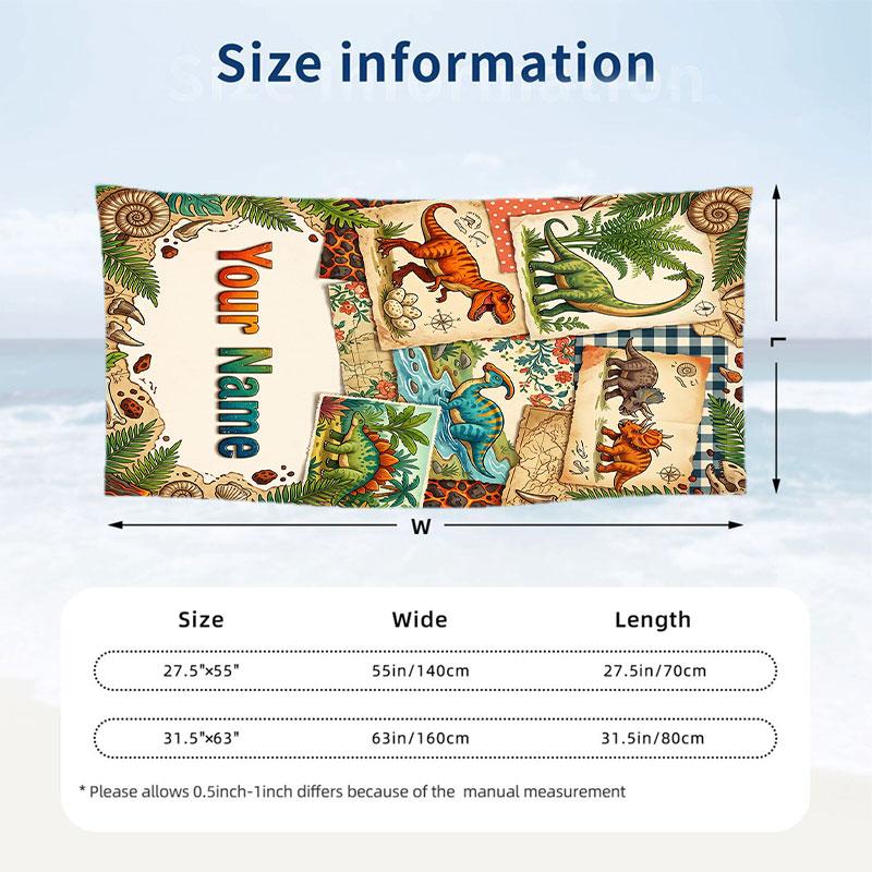 Dinosaur Theme Beach Towel Personalized Custom Name & Text Soft Quick Dry Beach Towel for Swimming Travel