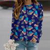 Fall Autumn Women'S Fashion O Neck Long Sleeve T-Shirt Loose Clothes Blue Feather Print T Shirt For Girls Street
