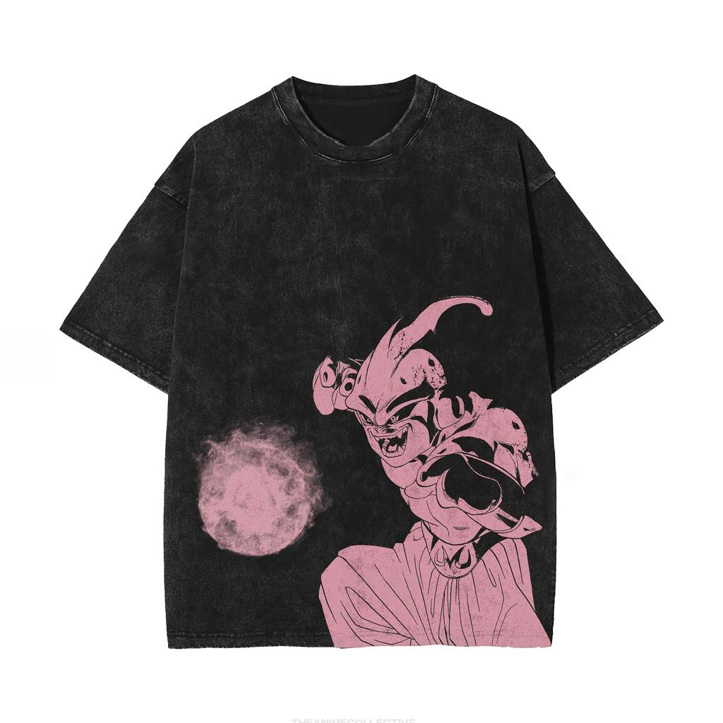 Dragon Ball Kid Buu T Shirt Men Pink Shadow Acid Wash Oversized Anime Evil Cotton Vintage Gym Streetwear Graphic Top Tee