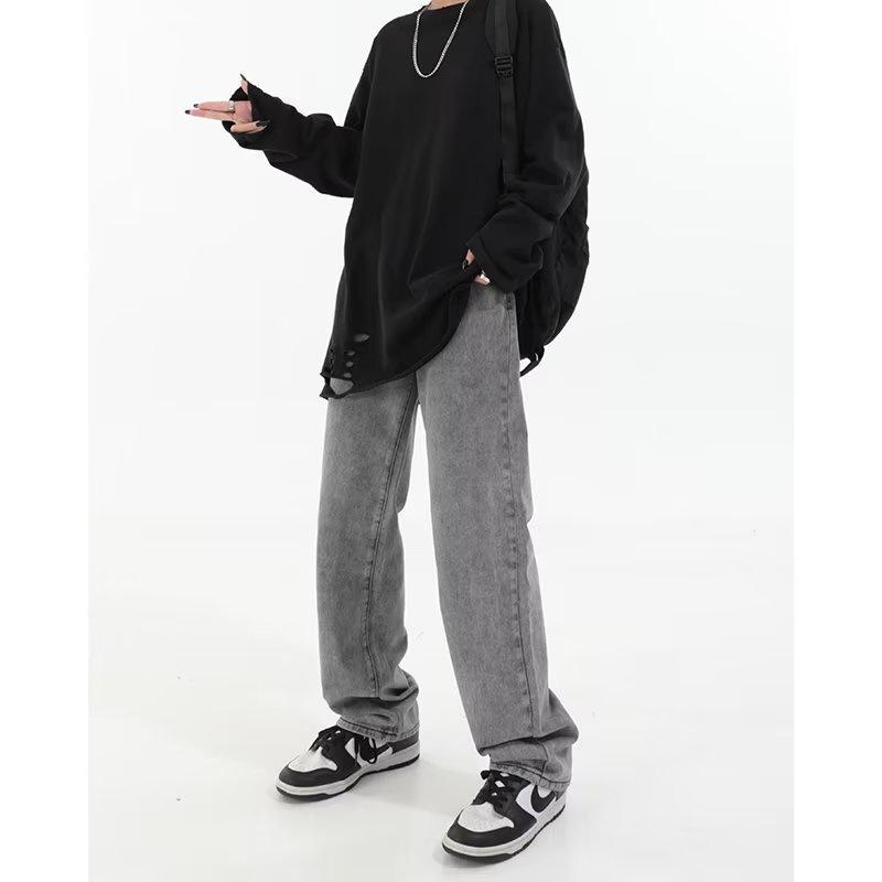 Женские ретро джинсы цвета дымчатого серого, уличный стиль, облегающие, свободные прямые, коллекция весна 2025