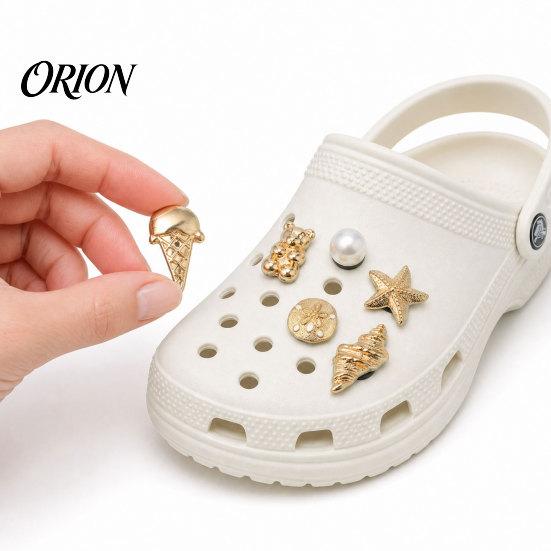 Faux Pearl Shoe Charms 6Pcs/Set Gold-Tone Charms, Summer Ice Cream Shell Starfish Charm for Clogs Women Girls Beach Footwear Decor Accessories