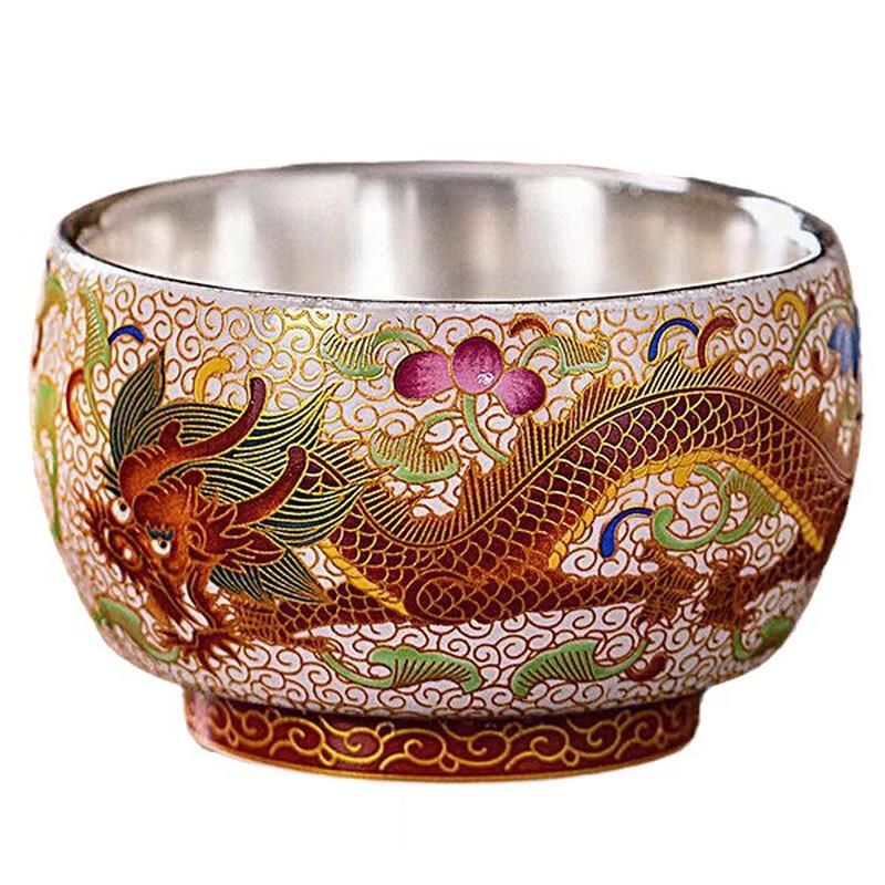 Chaxun Silver Gilded Ceramic Teacup with Gold Filigree Phoenix