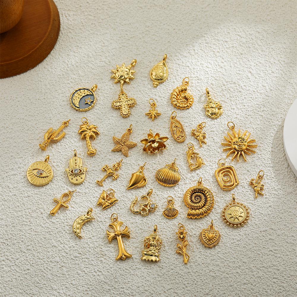 Dainty Sun Moon Star Cross Evil Eyes Multi-Symbol Pendant Necklace 18k Gold Plated Charms Birthstone Dainty DIY Zircon Gifts