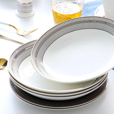 Тарелки из костяного фарфора 8/10 дюймов - Современные элегантные круглые блюда с золотой отделкой Набор десертных тарелок Столовая посуда Блюда для сервировки для кухни, Подходят для микроволновой печи