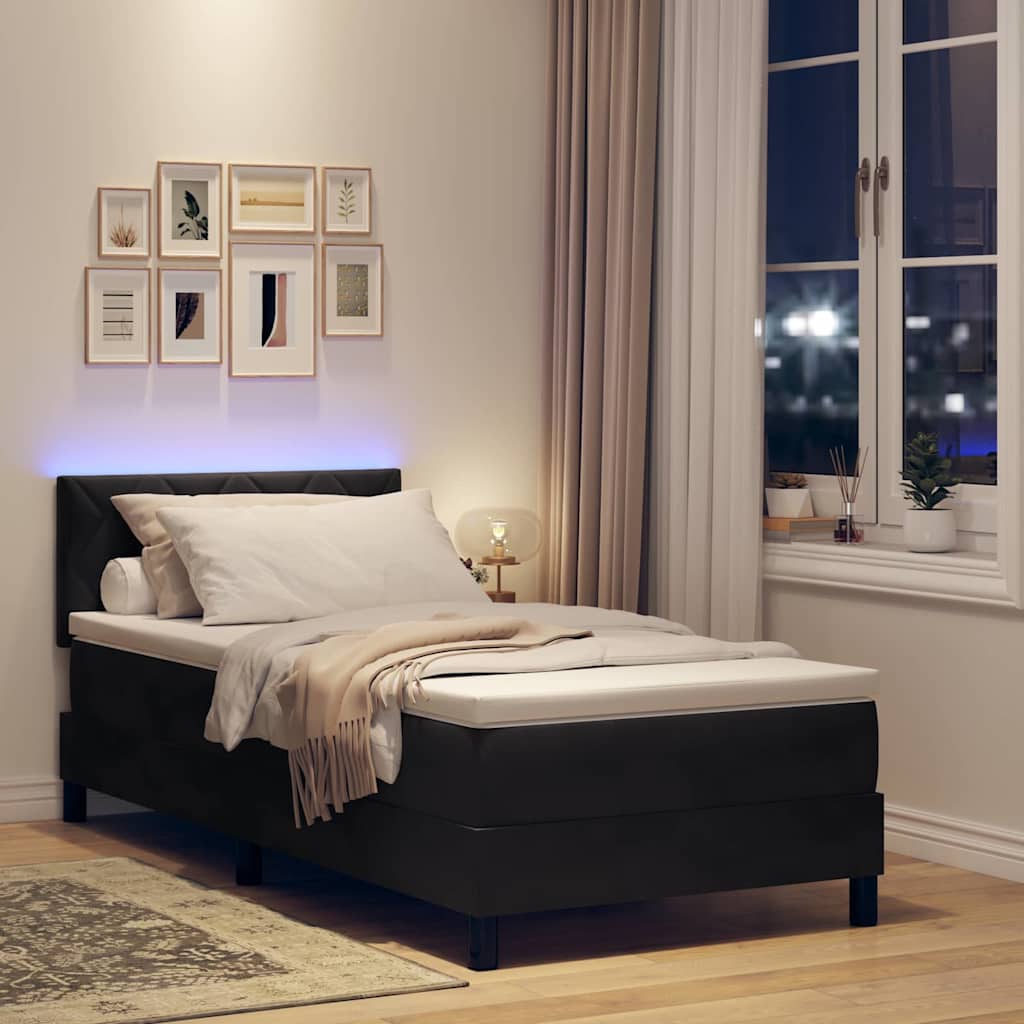 LED Box Spring Bed with Mattress Black 90 x 200 cm Velvet
