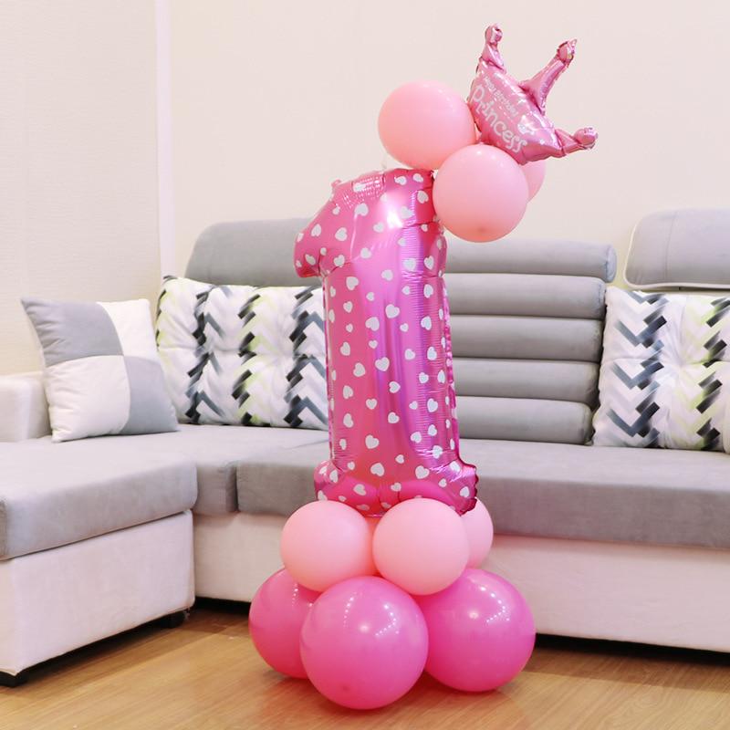 Happy Birthday Balloons Kids 1 2 3 Years Birthday Decoration Pink Blue Number Foil Ballons It's A Boy Girl Baby Shower Party MIT