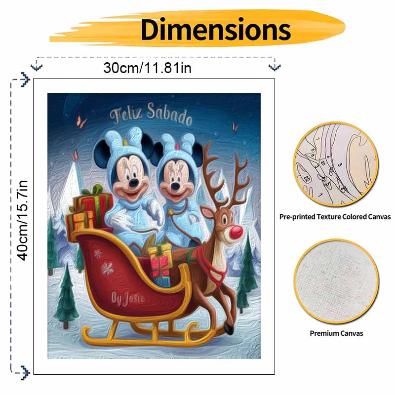 Disney DIY Painting Kit Mickey Minnie Christmas Sleigh Classic Style Home Decor Craft Gift Idea Art Painting Supplies Wall Hanging