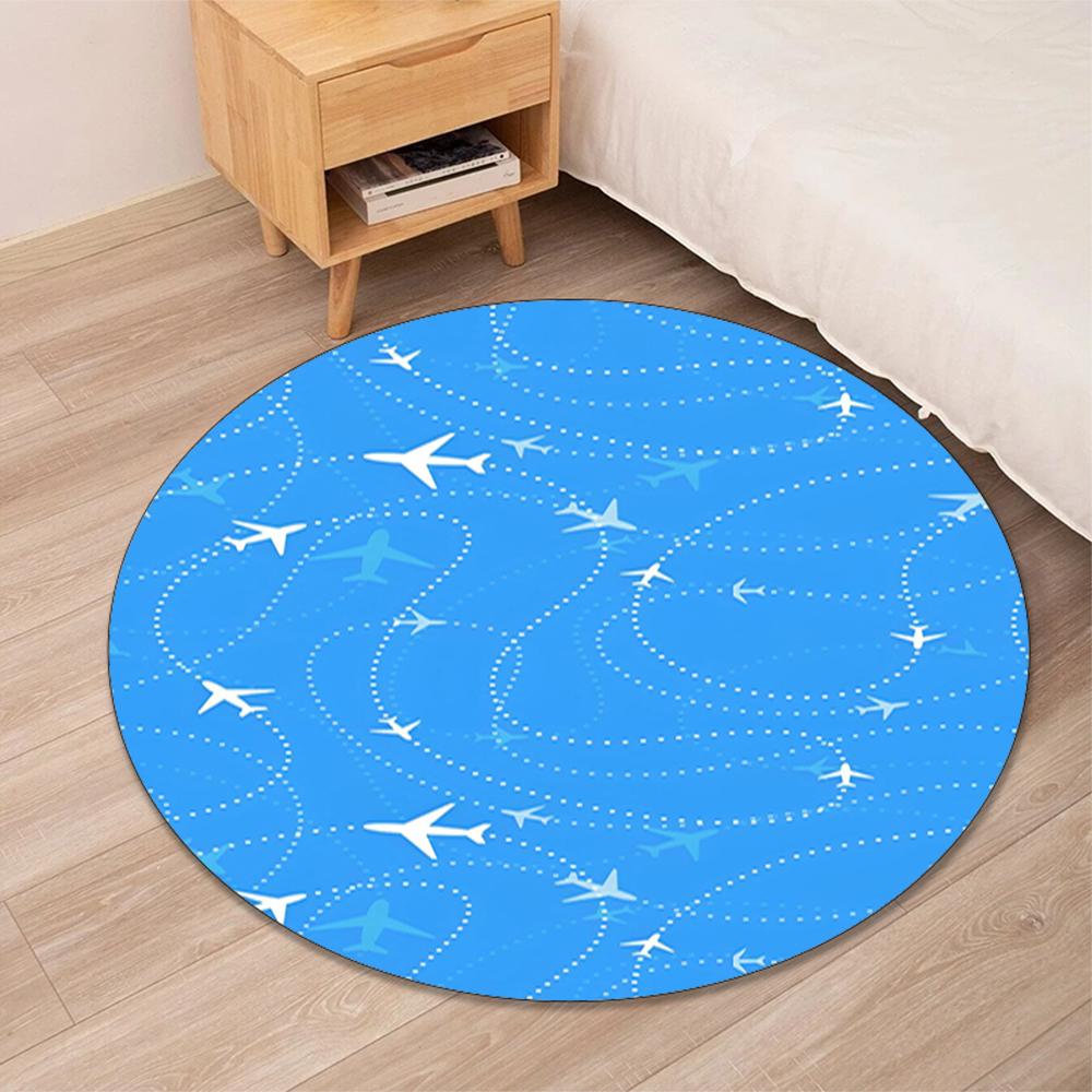 Airplane Printed Round Rug Carpet Chair Rug Area Rug Entryway Doormats,for Office Chair Living Room Bedroom Kitchen Room.