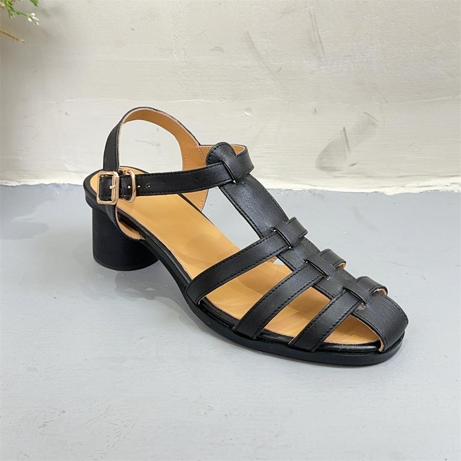Johnature Универсальные римские сандалии на полом плетеном каблуке в стиле ретро, ​​удобная женская обувь на среднем каблуке из натуральной кожи
