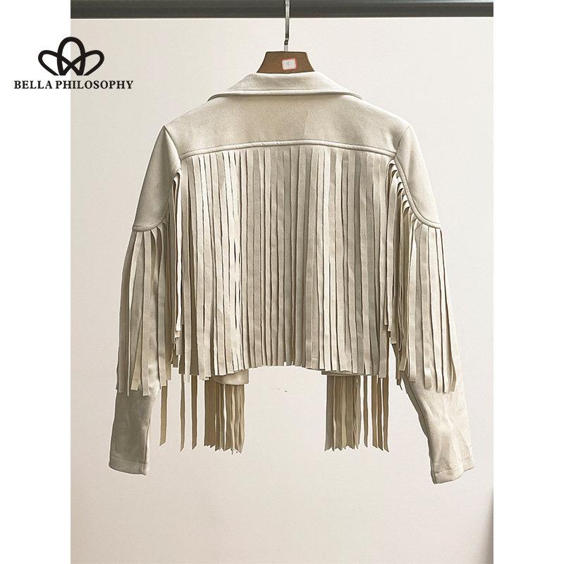 Женская кожаная бархатная короткая куртка с лацканами и кисточками, женская осенне-зимняя новая стильная модная повседневная куртка