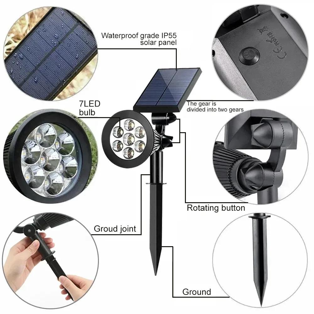 7LED Outdoor Solar Lights RGB Changing Lawn Ground Lamp IP65 Waterproof Landscape Spotlights Lighting For The Garden Decor