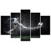 Feeby Five piece picture canvas print, Footballer on wet turf