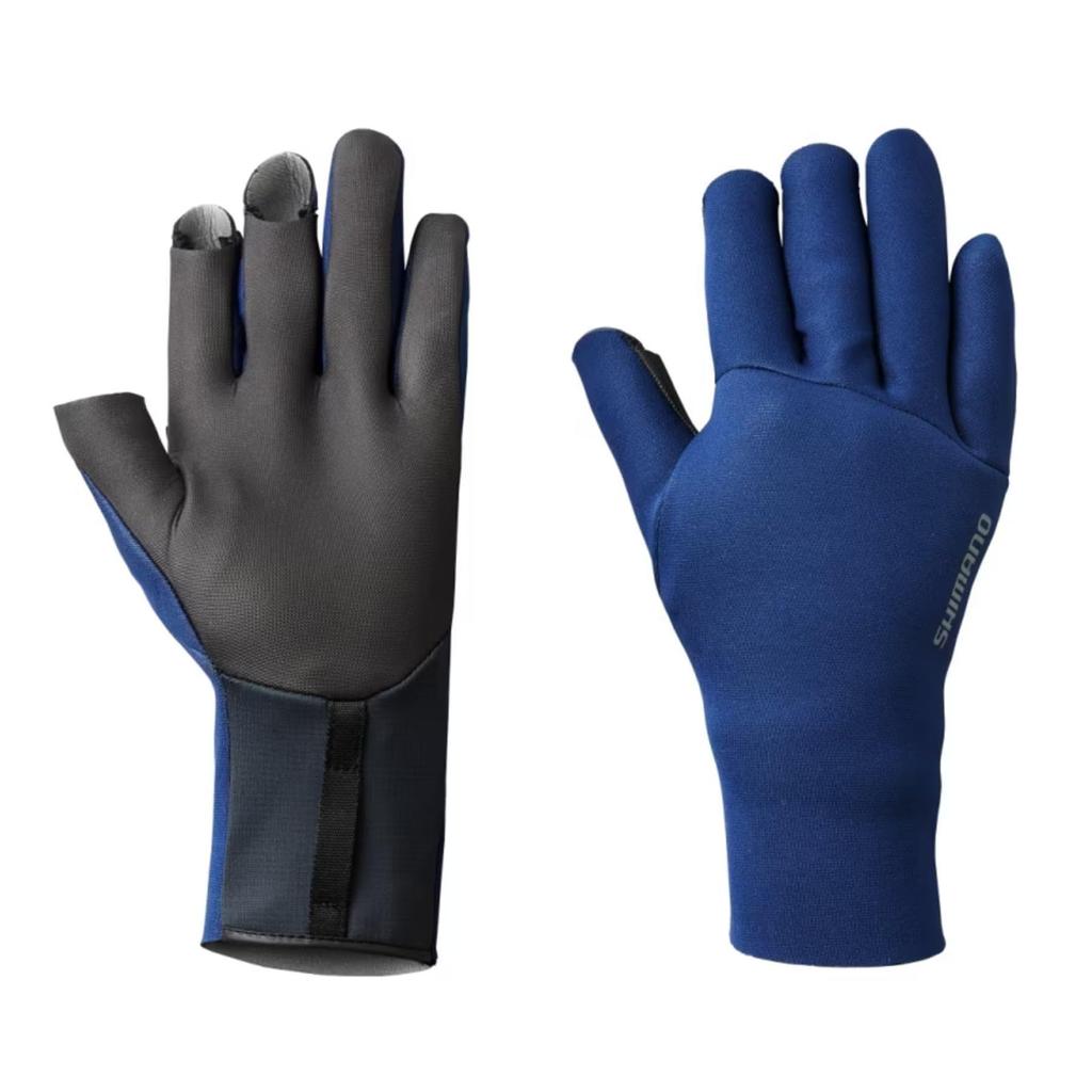 Shimano Double Chloroprene Deep Size L Gloves, 3-Piece Cut, GL-011V, Blue,