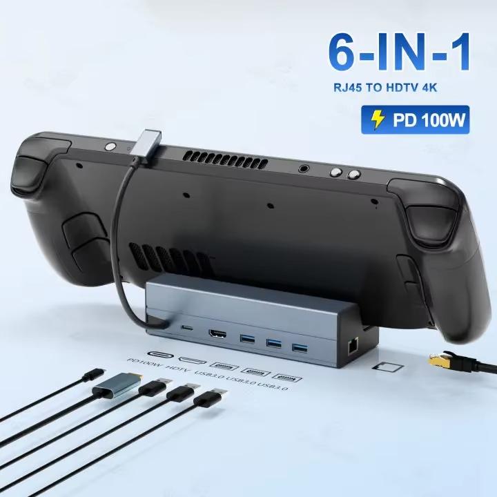 7-в-1 USB-C док-станция для Steam Deck, корпус для NVMe SSD, Type-C на HDMI 4K60Hz, 100W PD, Gigabit Ethernet адаптер