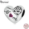 BAMOER Стерлингового Серебра 925 пробы Роза Любовь и Надпись Мама Сердце Шарм Бусины подходят для оригинального браслета 3 мм