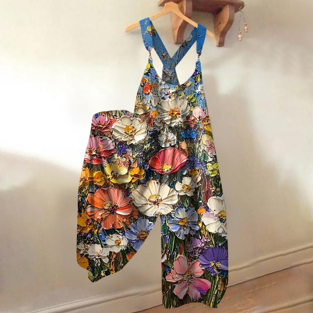 Женский свободный повседневный цельный летний комбинезон с цветочным принтом