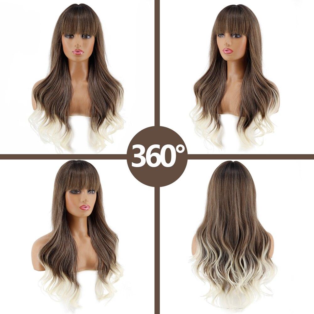 LISI HAIR Длинные коричневые блондинистые волнистые синтетические парики с челкой, парики из натуральных волос для женщин, термостойкий повседневный парик для косплея